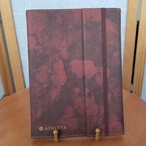 NEW Athleta Journal Brown Faux Leather Flap Cover Pockets Spiral Notebook